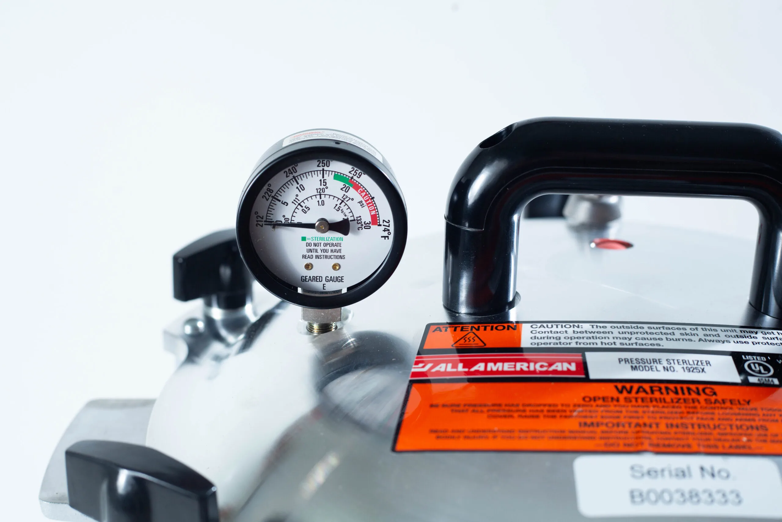 Temperature Guage for 1925x Non-Electric All American Steam Sterilizer Autoclave, Top view