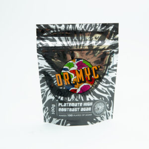 A silver bag labeled DRMyc Adaptive Liquid Culture Premix with colorful mushroom illustrations—ideal for mushroom cultivation or easy preparation of liquid culture.