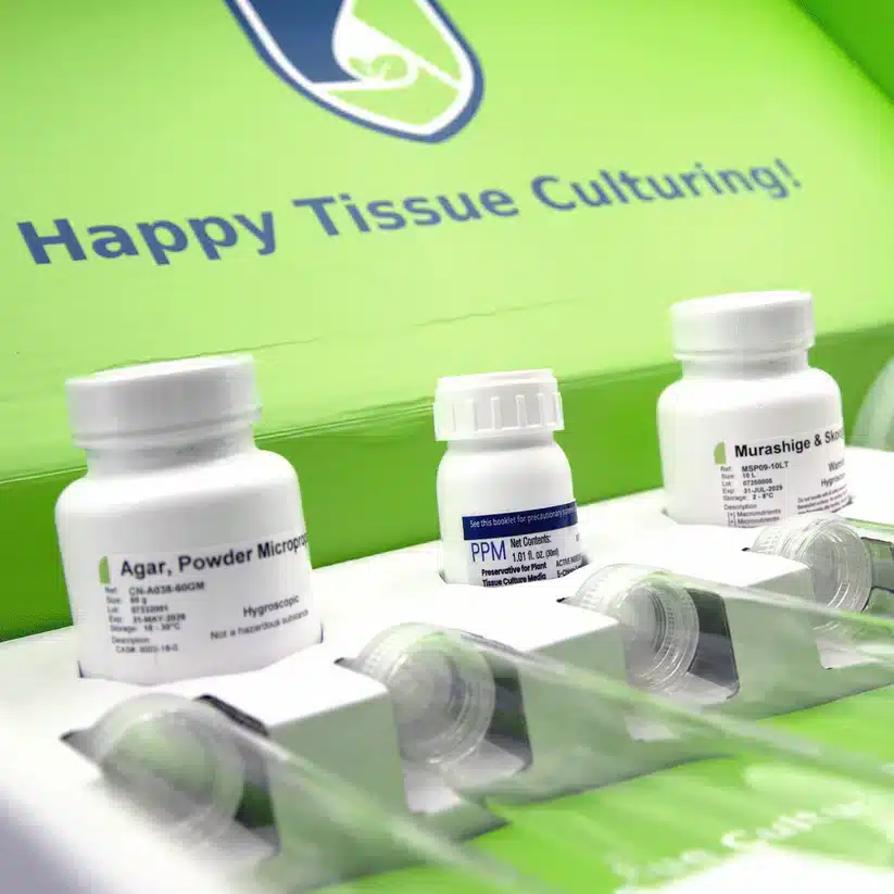 The Plant Cell Tissue Culture Starter Kit comes boxed with test tubes—ideal for plant cell experiments and propagation, labeled "Happy Tissue Culturing!.