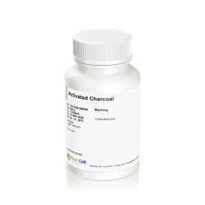 A white bottle labeled "Plantcell Activated Charcoal" with a white cap is shown against a white background.