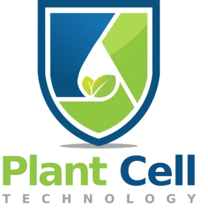 A blue and green shield logo with a leaf and drop, labeled Plant Cell Technology.