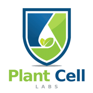 A shield logo with a leaf, water droplet, and "Plant Cell LABS" text highlights our plant science roots and connection to Plant Cell Lloyd & McCown's Woody Plant Basal Medium (WPM).