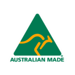Green triangle logo with a gold kangaroo outline and text AUSTRALIAN MADE below.
