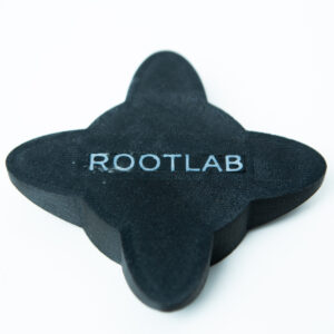 Black, four-pointed object with ROOTLAB written in white uppercase letters on top, on a white background.