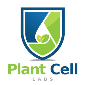 Plant Cell Labs logo with a blue and green shield, leaf, and water droplet above the company name, representing expertise in plant cell research with Plant Cell Murashige & Skoog (MS) with Gamborg’s Vitamins.