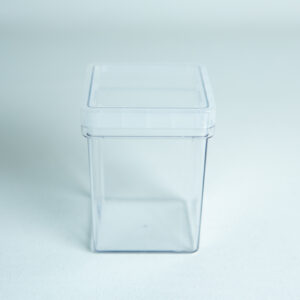 The Tissue Culture square culture vessel, featuring a clear design, fitted lid, and square shape, is shown on a plain white surface—ideal for tissue culture applications.