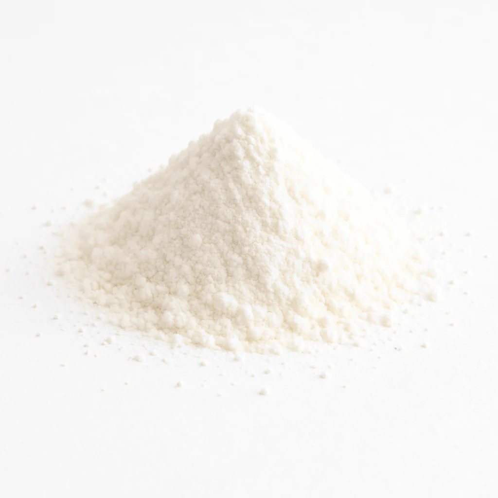 A small mound of fine white powder—Plant cell Gesolgel-MTC-Gellan gum (High Acyl) 100g—on a plain white background, commonly used in plant cell culture applications.
