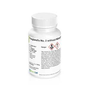White bottle labeled Hoaglands No. 2 without Nitrogen, with hazard symbols and detailed usage instructions.