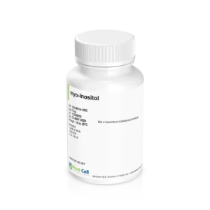 White bottle labeled myo-Inositol with green accents, white cap, and Plant Cell logo at the bottom.